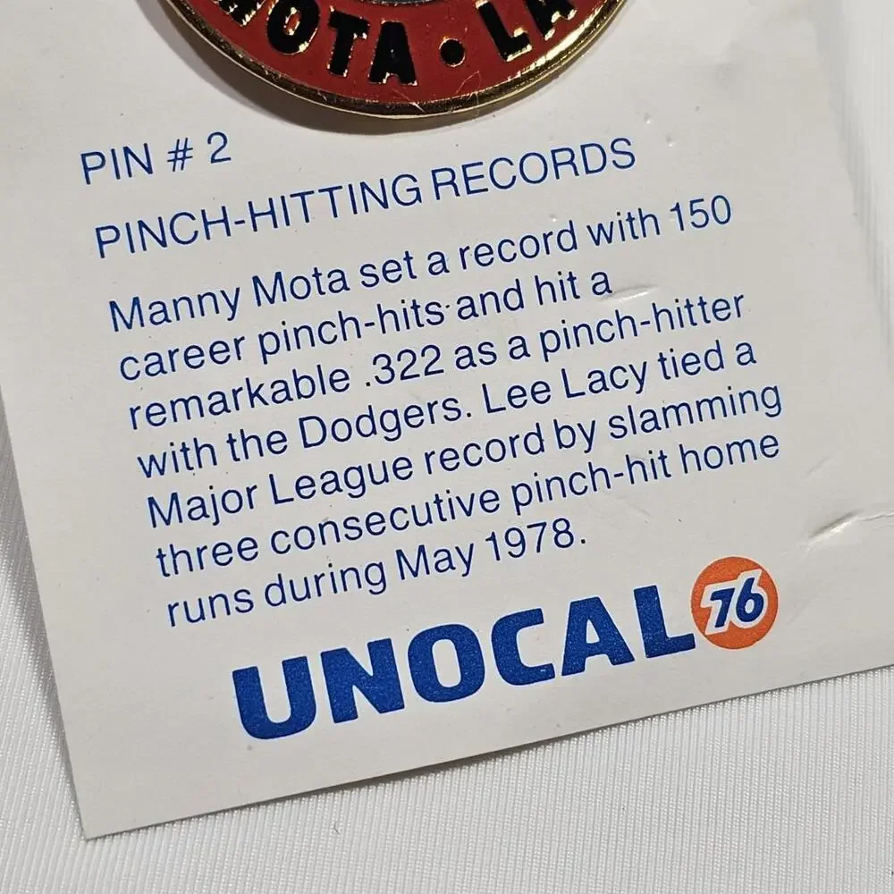Vintage Los Angeles Dodgers Unocal Hat Lapel Pin Mota & Lacy Baseball MLB LA - Picture 3 of 5